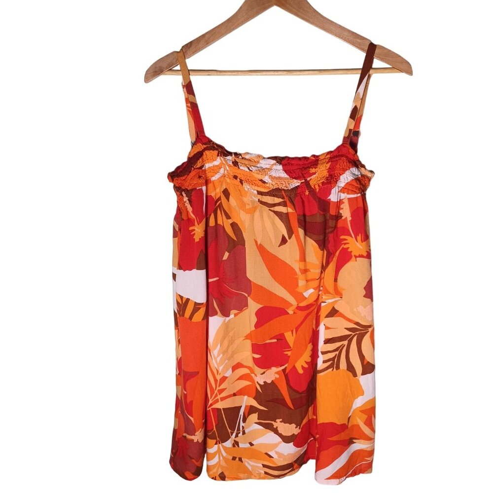 True Destinations Sundress Womens Medium Red Floral Hawaiian Mini Beachy Resort